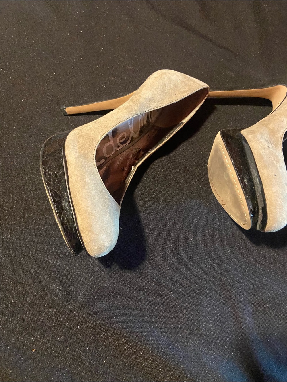 Sam Edelman Beige Suede Stiletto Pumps with Black Platform